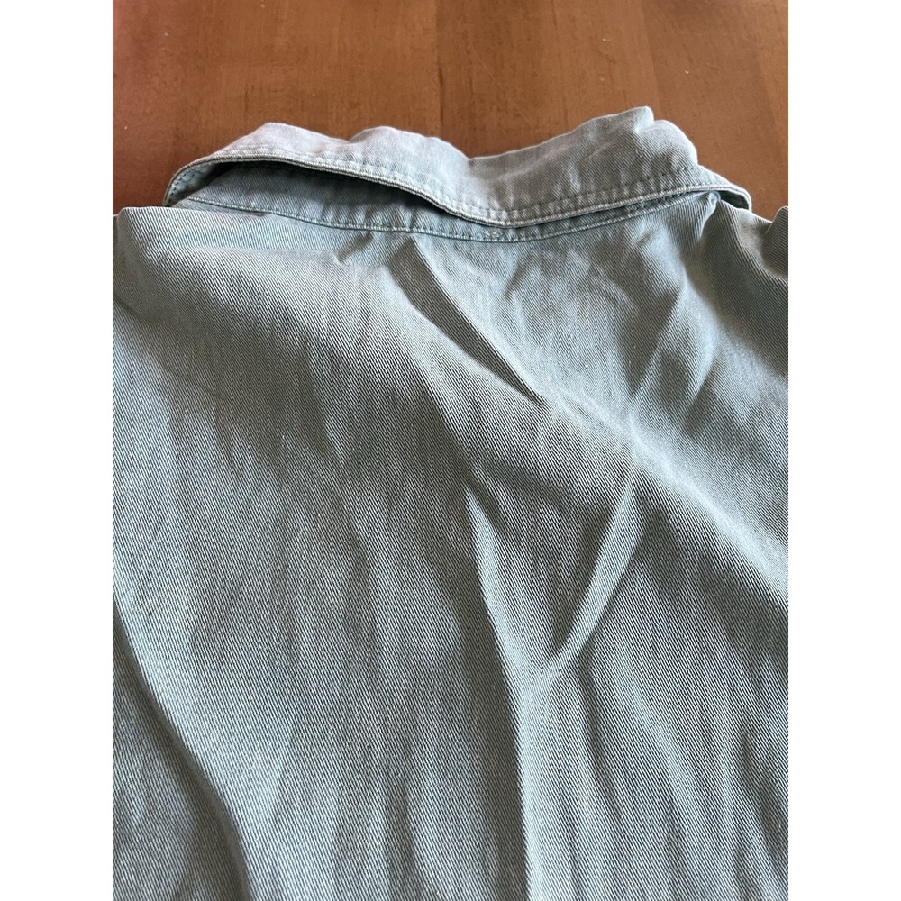 Entro Womens S Green Denim Blouse Puff Sleeve Snap Front 100% Cotton Cottagecore - Picture 11 of 11